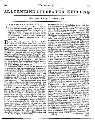 Allgemeine Literatur-Zeitung (Literarisches Zentralblatt für Deutschland) Montag 29. Dezember 1800