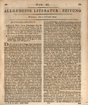 Allgemeine Literatur-Zeitung (Literarisches Zentralblatt für Deutschland) Montag 9. Februar 1801