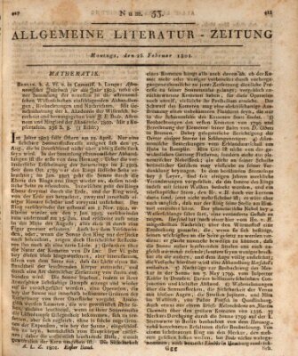 Allgemeine Literatur-Zeitung (Literarisches Zentralblatt für Deutschland) Montag 16. Februar 1801