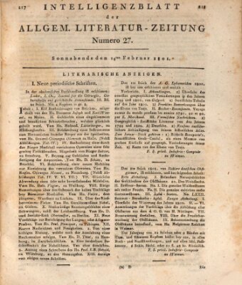 Allgemeine Literatur-Zeitung (Literarisches Zentralblatt für Deutschland) Samstag 14. Februar 1801