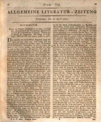 Allgemeine Literatur-Zeitung (Literarisches Zentralblatt für Deutschland) Freitag 10. April 1801