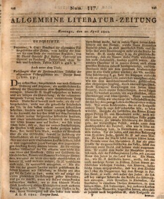 Allgemeine Literatur-Zeitung (Literarisches Zentralblatt für Deutschland) Montag 20. April 1801