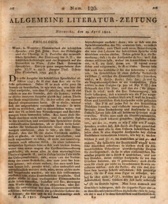 Allgemeine Literatur-Zeitung (Literarisches Zentralblatt für Deutschland) Mittwoch 29. April 1801