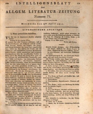 Allgemeine Literatur-Zeitung (Literarisches Zentralblatt für Deutschland) Mittwoch 15. April 1801