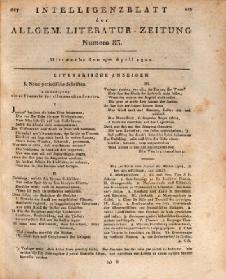 Allgemeine Literatur-Zeitung (Literarisches Zentralblatt für Deutschland) Mittwoch 29. April 1801