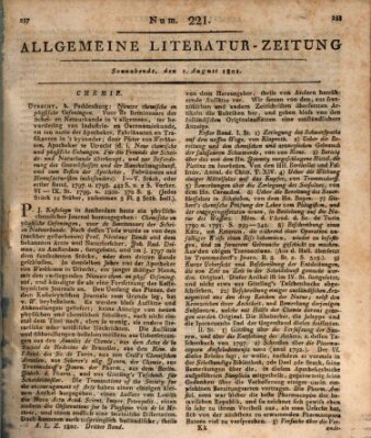 Allgemeine Literatur-Zeitung (Literarisches Zentralblatt für Deutschland) Samstag 1. August 1801