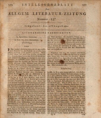 Allgemeine Literatur-Zeitung (Literarisches Zentralblatt für Deutschland) Samstag 22. August 1801