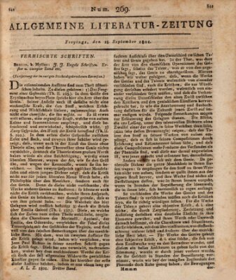 Allgemeine Literatur-Zeitung (Literarisches Zentralblatt für Deutschland) Freitag 18. September 1801