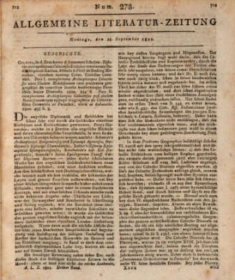 Allgemeine Literatur-Zeitung (Literarisches Zentralblatt für Deutschland) Montag 28. September 1801