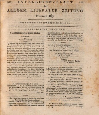 Allgemeine Literatur-Zeitung (Literarisches Zentralblatt für Deutschland) Samstag 12. September 1801