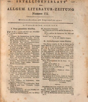 Allgemeine Literatur-Zeitung (Literarisches Zentralblatt für Deutschland) Mittwoch 16. September 1801