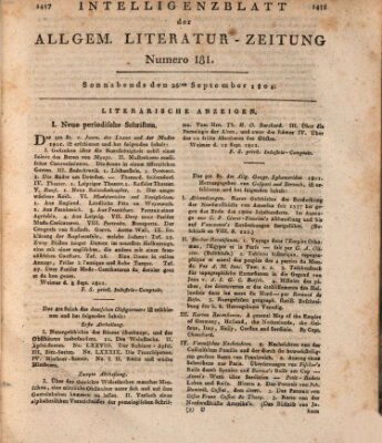 Allgemeine Literatur-Zeitung (Literarisches Zentralblatt für Deutschland) Samstag 26. September 1801