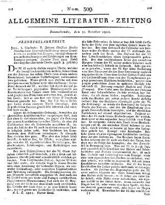 Allgemeine Literatur-Zeitung (Literarisches Zentralblatt für Deutschland) Samstag 31. Oktober 1801