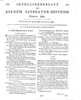 Allgemeine Literatur-Zeitung (Literarisches Zentralblatt für Deutschland) Mittwoch 14. Oktober 1801