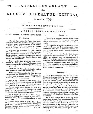 Allgemeine Literatur-Zeitung (Literarisches Zentralblatt für Deutschland) Mittwoch 21. Oktober 1801