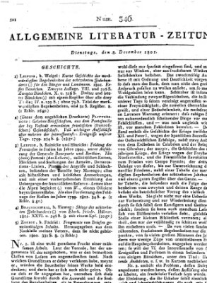 Allgemeine Literatur-Zeitung (Literarisches Zentralblatt für Deutschland) Dienstag 8. Dezember 1801