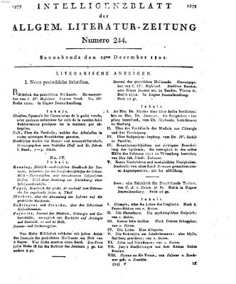 Allgemeine Literatur-Zeitung (Literarisches Zentralblatt für Deutschland) Samstag 26. Dezember 1801