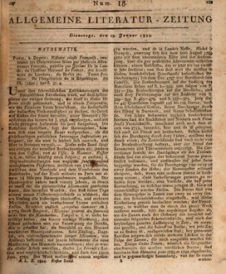 Allgemeine Literatur-Zeitung (Literarisches Zentralblatt für Deutschland) Dienstag 19. Januar 1802