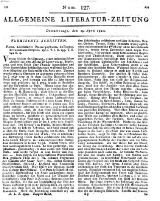 Allgemeine Literatur-Zeitung (Literarisches Zentralblatt für Deutschland) Donnerstag 29. April 1802