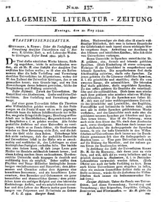 Allgemeine Literatur-Zeitung (Literarisches Zentralblatt für Deutschland) Montag 10. Mai 1802