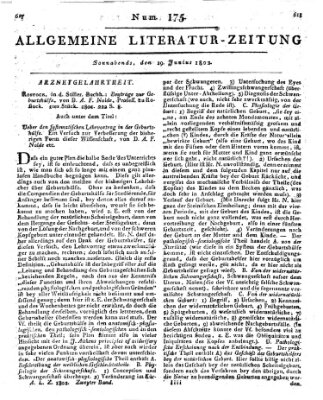 Allgemeine Literatur-Zeitung (Literarisches Zentralblatt für Deutschland) Samstag 19. Juni 1802