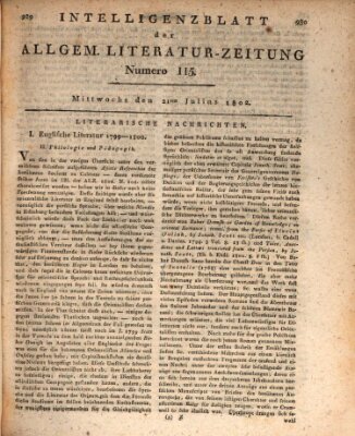 Allgemeine Literatur-Zeitung (Literarisches Zentralblatt für Deutschland) Mittwoch 21. Juli 1802