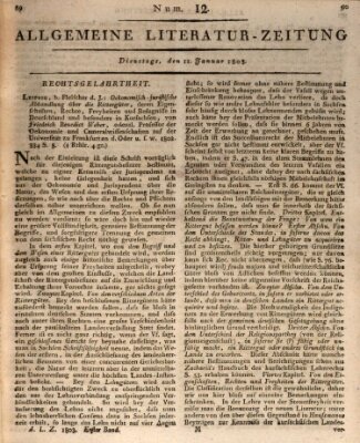 Allgemeine Literatur-Zeitung (Literarisches Zentralblatt für Deutschland) Dienstag 11. Januar 1803