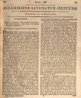 Allgemeine Literatur-Zeitung (Literarisches Zentralblatt für Deutschland) Samstag 15. Januar 1803