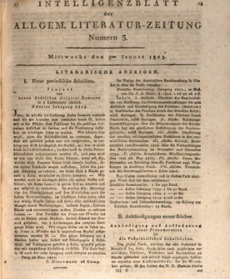 Allgemeine Literatur-Zeitung (Literarisches Zentralblatt für Deutschland) Mittwoch 5. Januar 1803