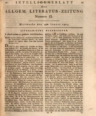 Allgemeine Literatur-Zeitung (Literarisches Zentralblatt für Deutschland) Mittwoch 19. Januar 1803