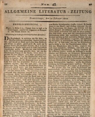 Allgemeine Literatur-Zeitung (Literarisches Zentralblatt für Deutschland) Donnerstag 10. Februar 1803