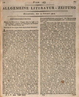 Allgemeine Literatur-Zeitung (Literarisches Zentralblatt für Deutschland) Samstag 12. Februar 1803