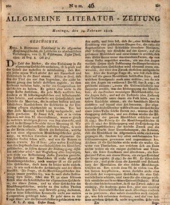 Allgemeine Literatur-Zeitung (Literarisches Zentralblatt für Deutschland) Montag 14. Februar 1803