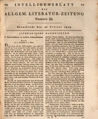 Allgemeine Literatur-Zeitung (Literarisches Zentralblatt für Deutschland) Samstag 5. Februar 1803