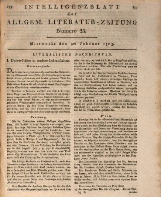 Allgemeine Literatur-Zeitung (Literarisches Zentralblatt für Deutschland) Mittwoch 9. Februar 1803