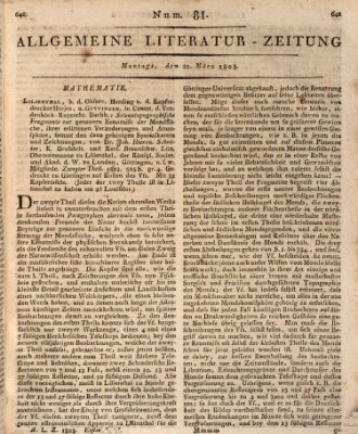 Allgemeine Literatur-Zeitung (Literarisches Zentralblatt für Deutschland) Montag 21. März 1803