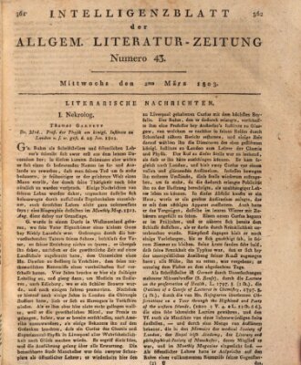 Allgemeine Literatur-Zeitung (Literarisches Zentralblatt für Deutschland) Mittwoch 2. März 1803