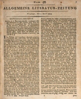 Allgemeine Literatur-Zeitung (Literarisches Zentralblatt für Deutschland) Freitag 1. April 1803