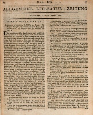 Allgemeine Literatur-Zeitung (Literarisches Zentralblatt für Deutschland) Dienstag 12. April 1803