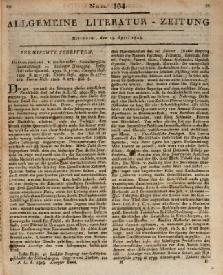 Allgemeine Literatur-Zeitung (Literarisches Zentralblatt für Deutschland) Mittwoch 13. April 1803