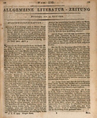 Allgemeine Literatur-Zeitung (Literarisches Zentralblatt für Deutschland) Dienstag 19. April 1803