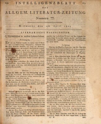 Allgemeine Literatur-Zeitung (Literarisches Zentralblatt für Deutschland) Mittwoch 13. April 1803