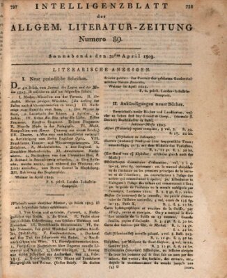 Allgemeine Literatur-Zeitung (Literarisches Zentralblatt für Deutschland) Samstag 30. April 1803