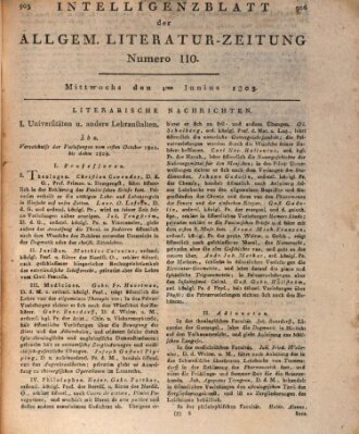 Allgemeine Literatur-Zeitung (Literarisches Zentralblatt für Deutschland) Mittwoch 1. Juni 1803