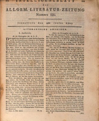 Allgemeine Literatur-Zeitung (Literarisches Zentralblatt für Deutschland) Samstag 18. Juni 1803