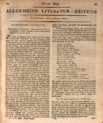 Allgemeine Literatur-Zeitung (Literarisches Zentralblatt für Deutschland) Samstag 6. August 1803