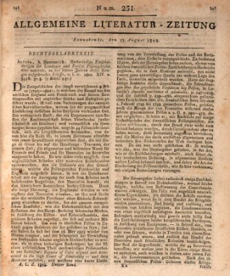 Allgemeine Literatur-Zeitung (Literarisches Zentralblatt für Deutschland) Samstag 13. August 1803