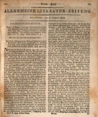 Allgemeine Literatur-Zeitung (Literarisches Zentralblatt für Deutschland) Samstag 27. August 1803