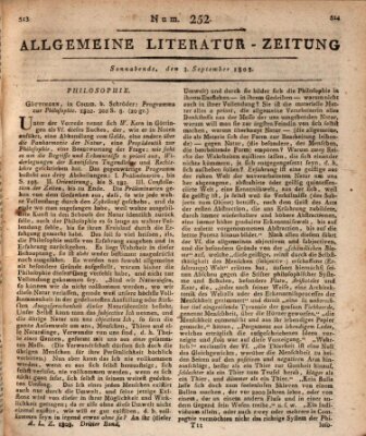 Allgemeine Literatur-Zeitung (Literarisches Zentralblatt für Deutschland) Samstag 3. September 1803