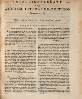 Allgemeine Literatur-Zeitung (Literarisches Zentralblatt für Deutschland) Mittwoch 14. September 1803